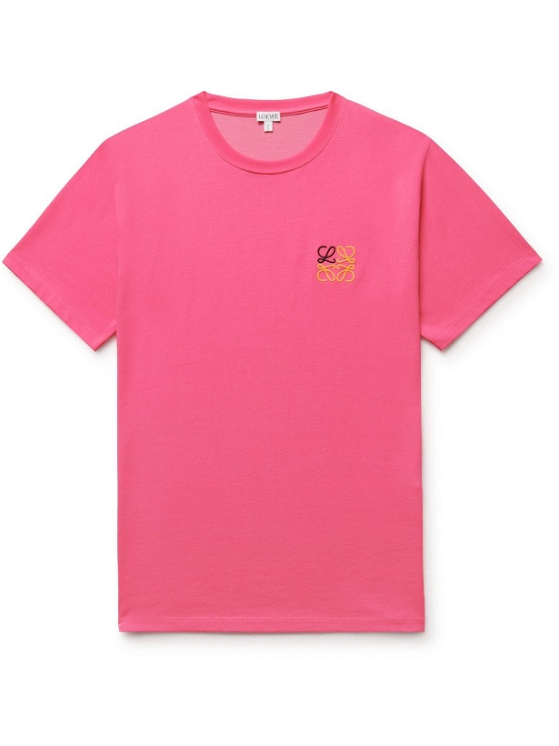 Photo: Loewe - Logo-Embroidered Cotton-Jersey T-Shirt - Pink
