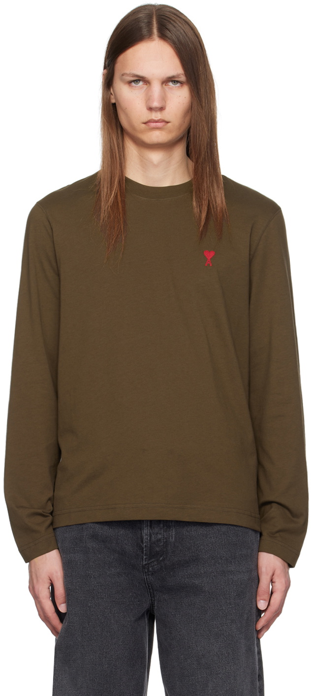 AMI Paris Brown Red Ami de Coeur Long Sleeve T-shirt