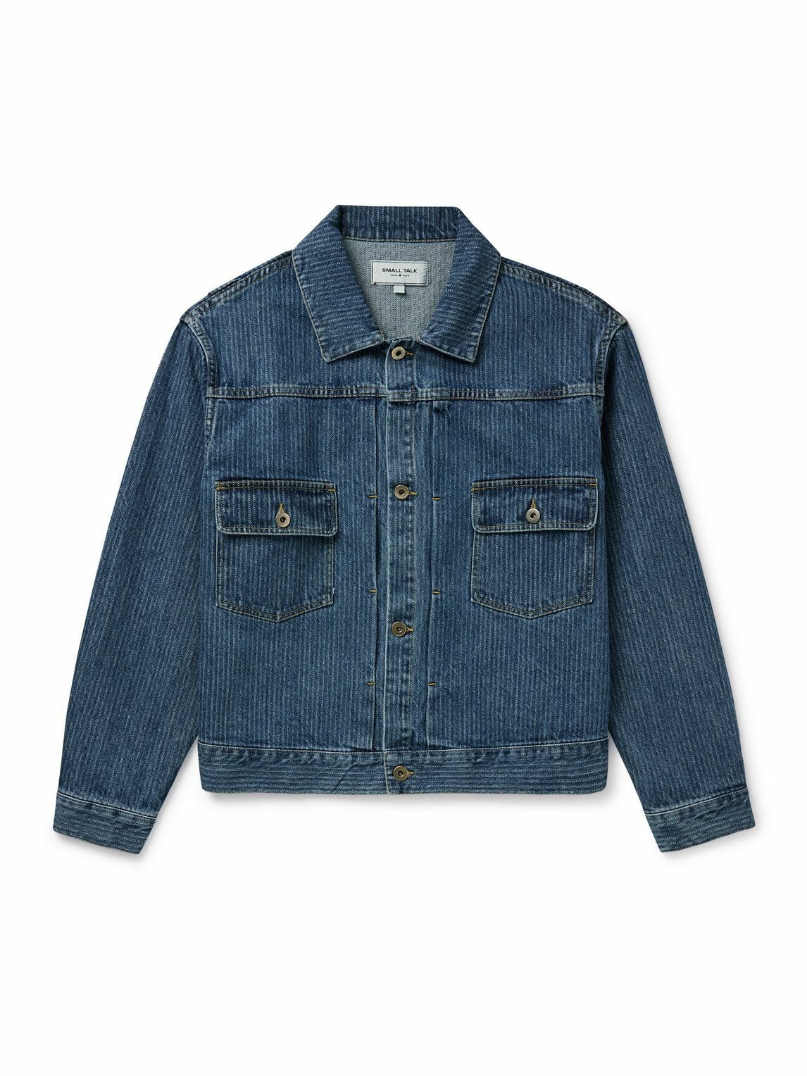 Small Talk - Striped Denim-Jacquard Trucker Jacket - Blue