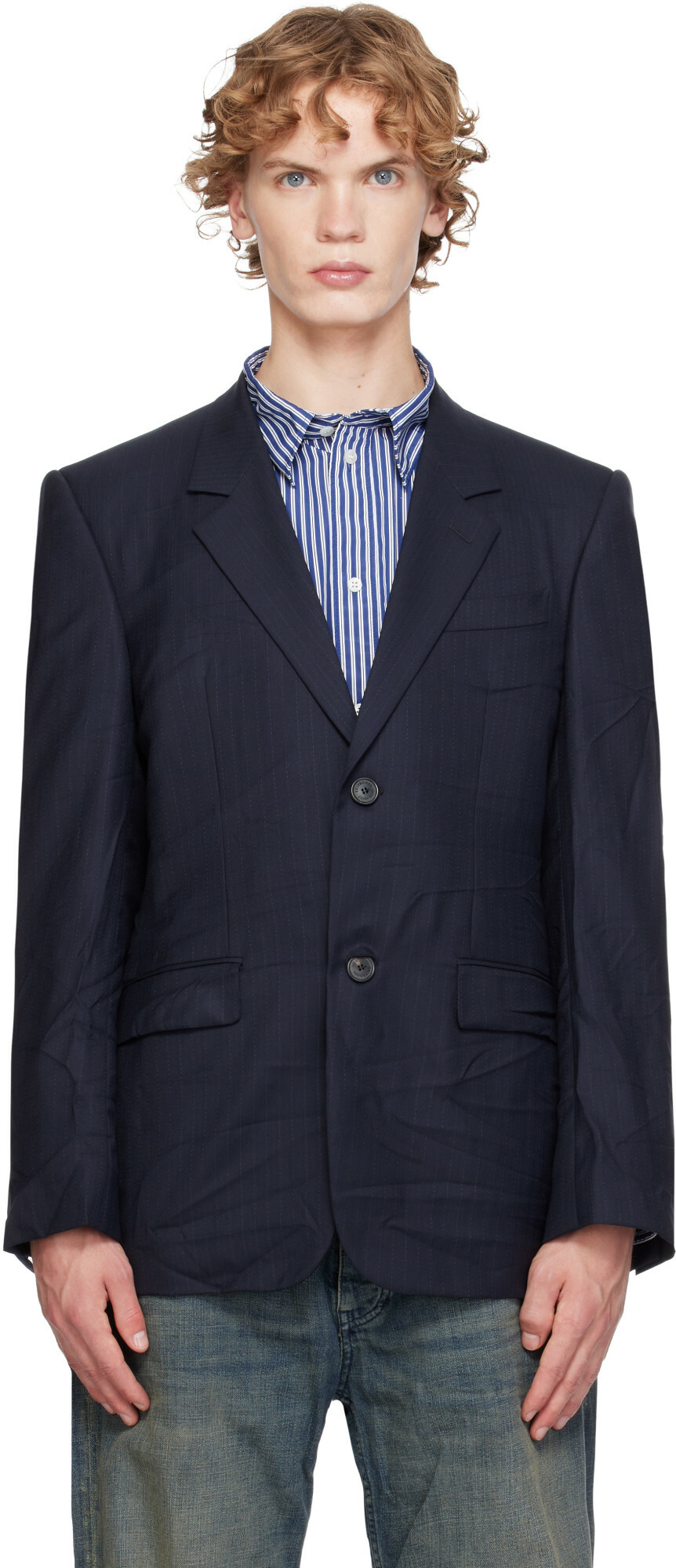 Balenciaga Navy Fine Wool Pinstripe Jacket