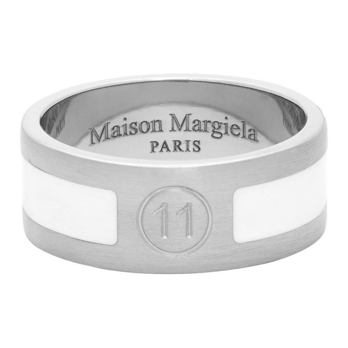 Photo: Maison Margiela Silver and White Enameled Logo Ring