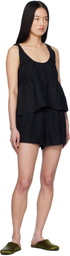 Deiji Studios Black Gathered Linen Pyjama Set