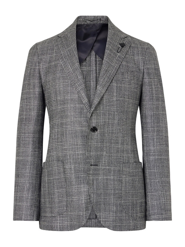 Photo: Lardini - Prince Of Wales Checked Wool, Silk and Cashmere-Blend Blazer - Gray