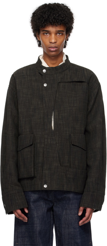 Photo: NULLUS Gray & Brown Deconstructed Multi Collar Jacket