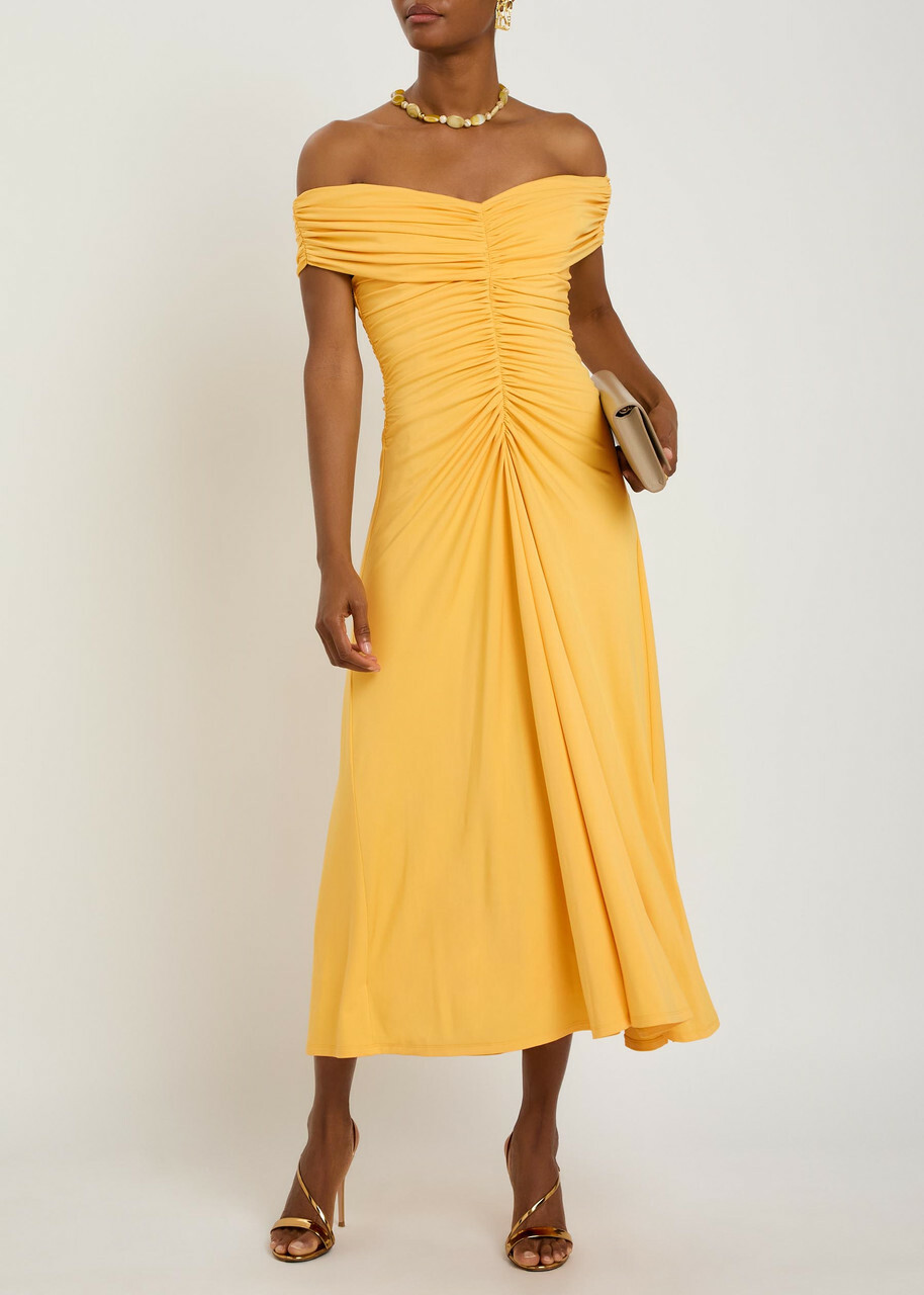 Simkhai Sheyda Draped Stretch-jersey Midi Dress Yellow