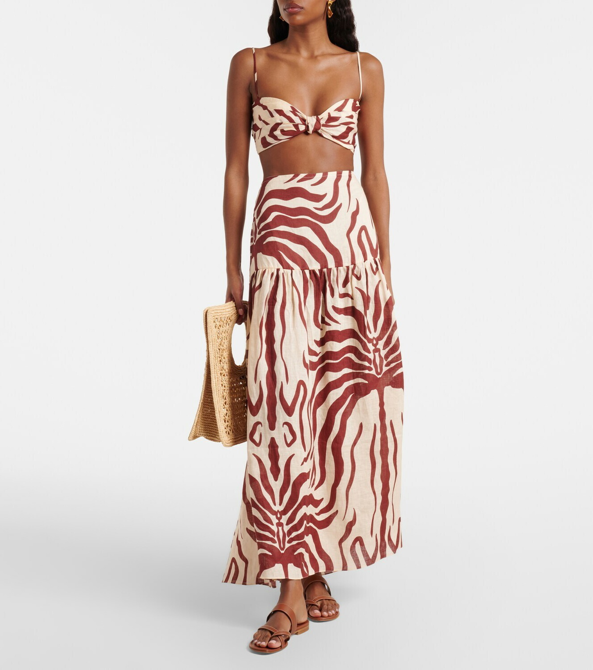Johanna Ortiz Pleated printed linen bra top