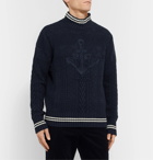 Polo Ralph Lauren - Embroidered Cable-Knit Cotton-Blend Mock-Neck Sweater - Blue