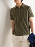 Mr P. - Striped Cotton-Terry Polo Shirt - Green