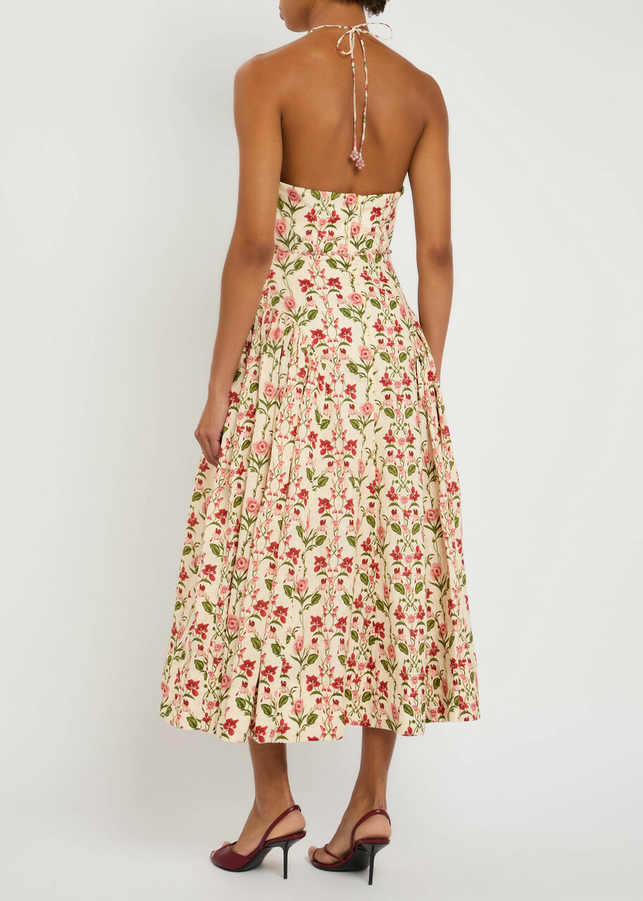 Agua BY Agua Bendita Balsa Canna Floral-print Linen Midi Dress Multicoloured