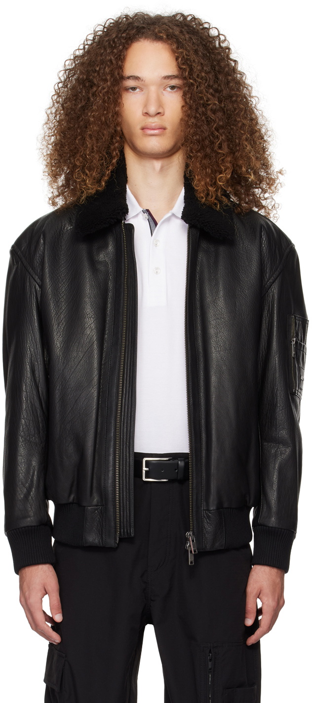 BOSS Black Zip Leather Jacket BOSS
