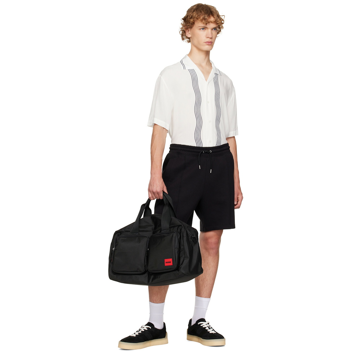 Hugo Black Canvas Logo Patch Duffle Bag