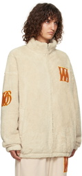 We11done Beige Bouclé Logo Fleece Jacket