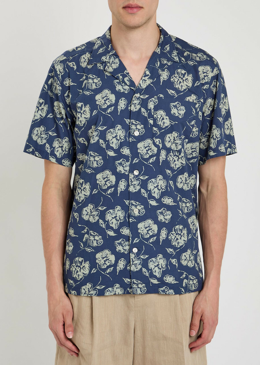 Forét Floral-print Cotton Shirt Navy