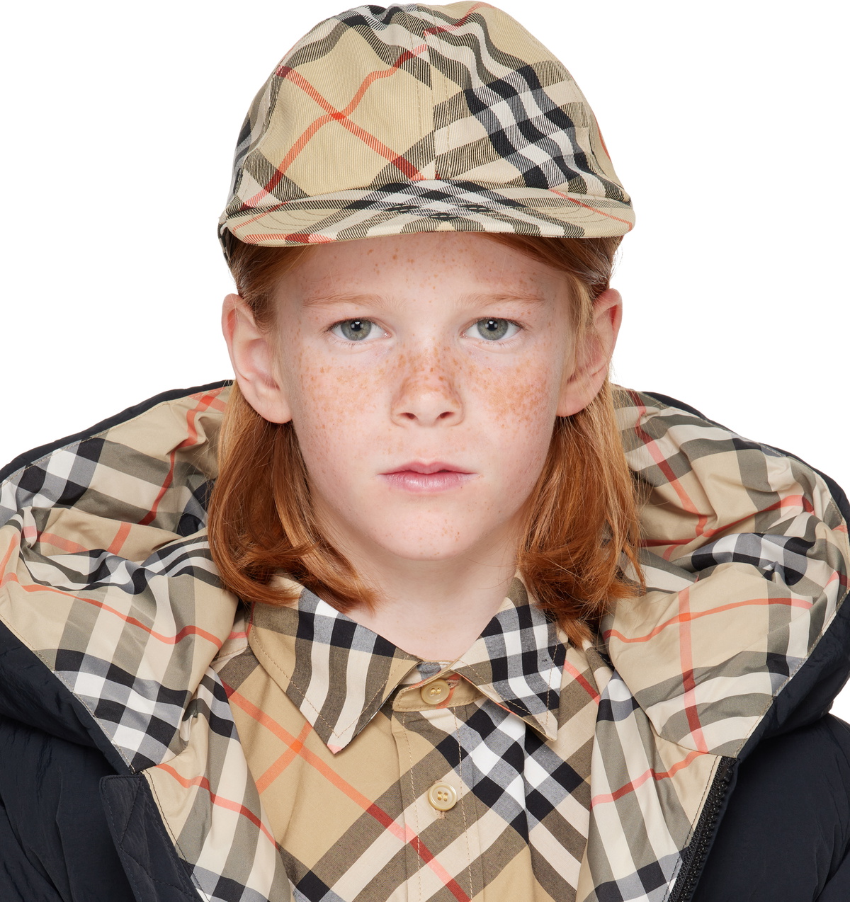 Burberry kids帽子 Burberry Kids Beige Check Baseball Cap Burberry