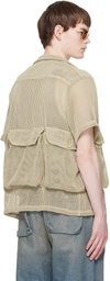 Reese Cooper Khaki Crochet Knit Short Sleeve Cargo Shirt