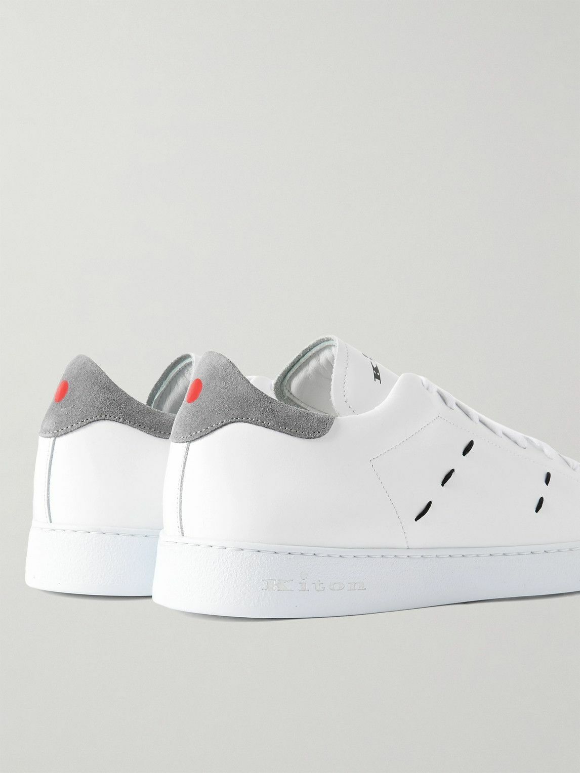 Kiton - Suede-Trimmed Embroidered Logo-Print Leather