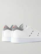 Kiton - Suede-Trimmed Embroidered Logo-Print Leather Sneakers - White