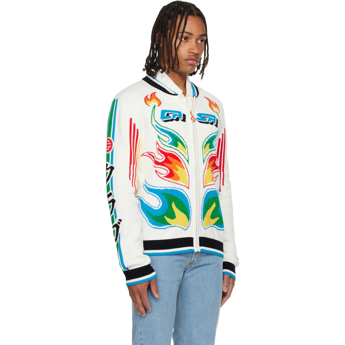 Casablanca White Flame Laurel Cotton Knit Casa Club Jacket