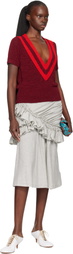 Dries Van Noten Burgundy V-Neck Knit Sweater