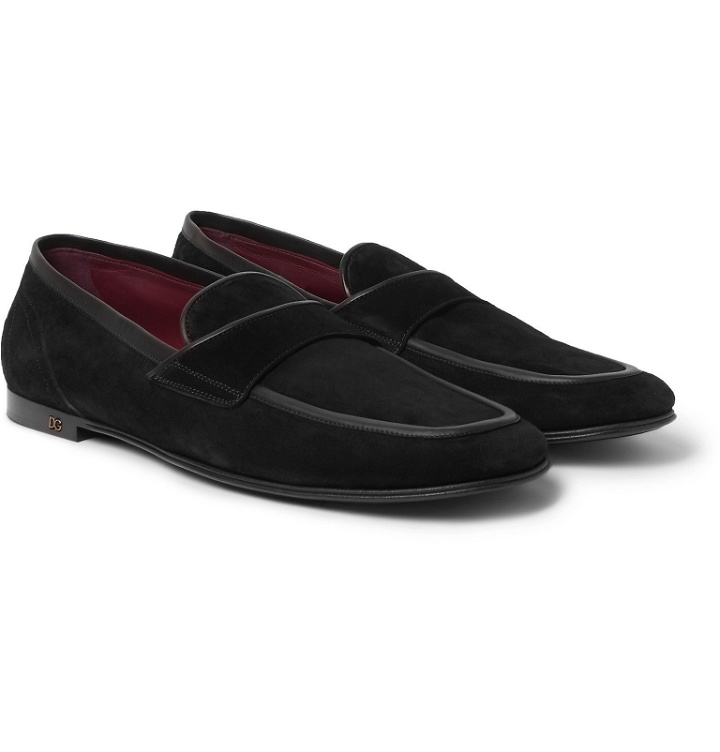 Photo: Dolce & Gabbana - Leather-Trimmed Suede Penny Loafers - Black