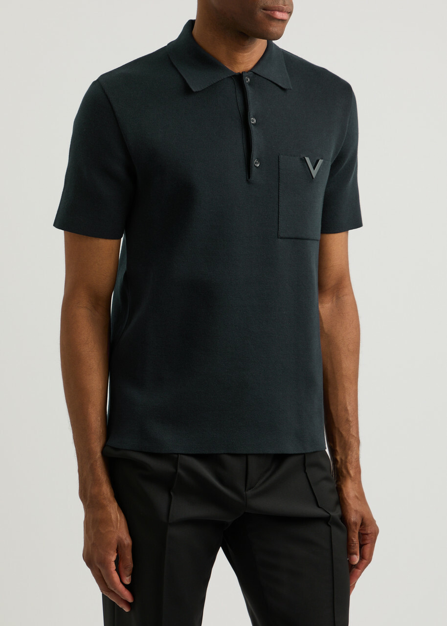 Valentino Logo Cotton-blend Polo Shirt Navy Valentino
