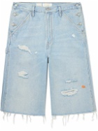 ERL - Levi's Straight-Leg Button-Detailed Distressed Denim Bermuda Shorts - Blue