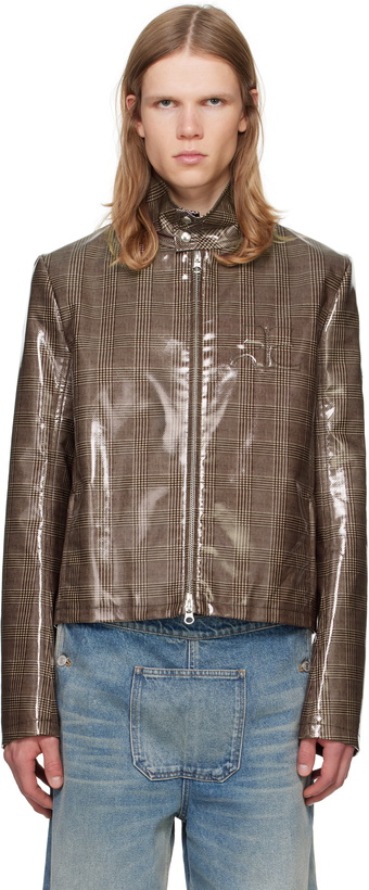 Photo: Courrèges Brown Vinyl Prince Of Wales Biker Jacket