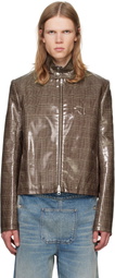 Courrèges Brown Vinyl Prince Of Wales Biker Jacket