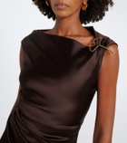 Max Mara Ruched embellished satin cocktail dress