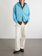 Cherry Los Angeles - Logo-Embroidered Paint-Splattered Cotton-Jersey Zip-Up Hoodie - Blue