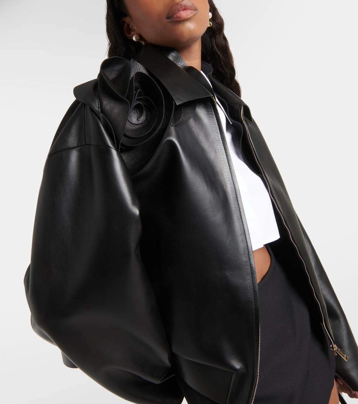 Valentino Floral-appliqué leather jacket Valentino