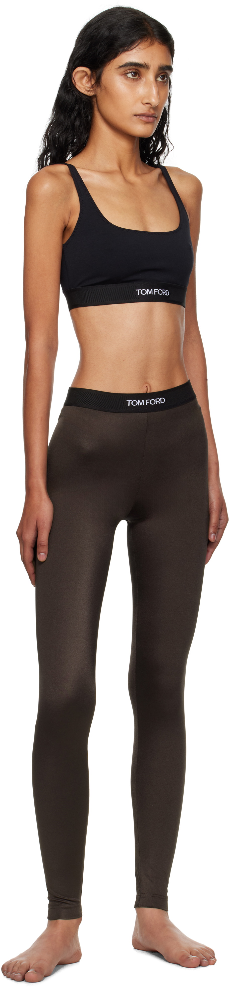TOM FORD Brown Lustrous Jersey Signature Leggings