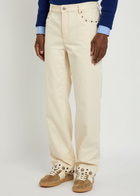 Valentino Garavani Stud-embellished Straight-leg Cotton Jeans Cream