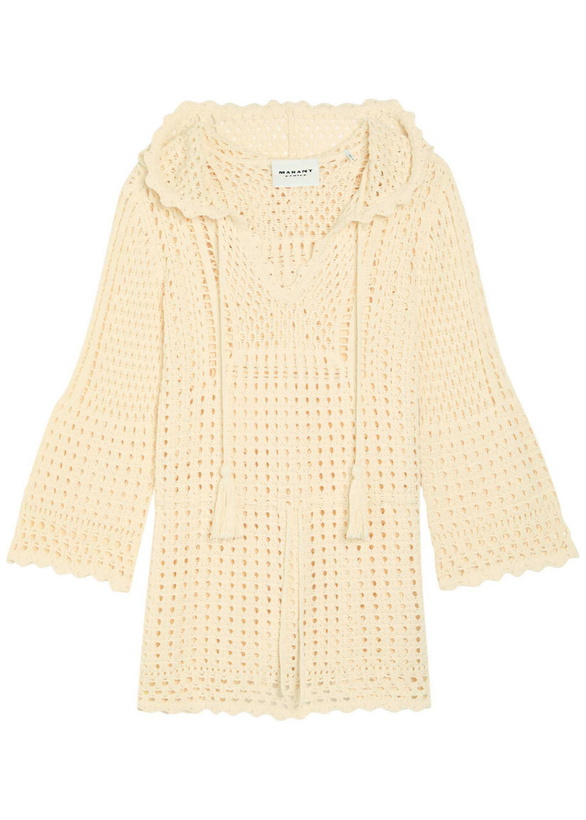 Photo: Isabel Marant étoile Zelnie Hooded Crochet-knit Mini Dress Ecru