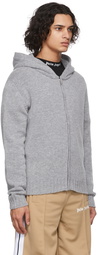 Palm Angels Grey Curved Logo Zipped Hoodie