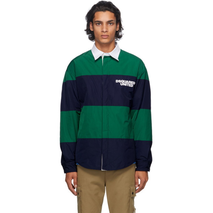 Photo: Dsquared2 Navy and Green Striped United Rugby Shirt