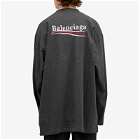 Balenciaga Men's Political Campaign Longsleeve T-Shirt in Dark Heathr Gry/White