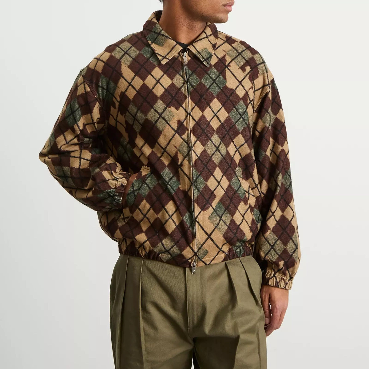NOMARHYTHM TEXTILE Men's Argyle Zip Jacket in Brown