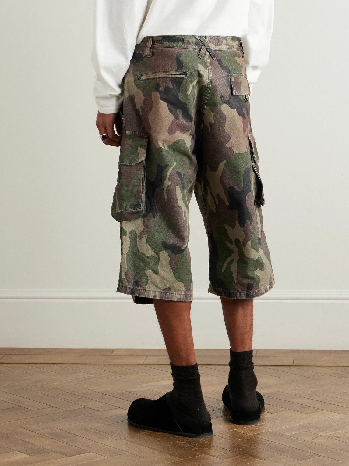 424 - Straight-Leg Camouflage-Print Cotton-Ripstop Drawstring Cargo Shorts - Green