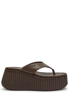 Chloe Nama 80 Leather Wedge Thong Sandals Brown