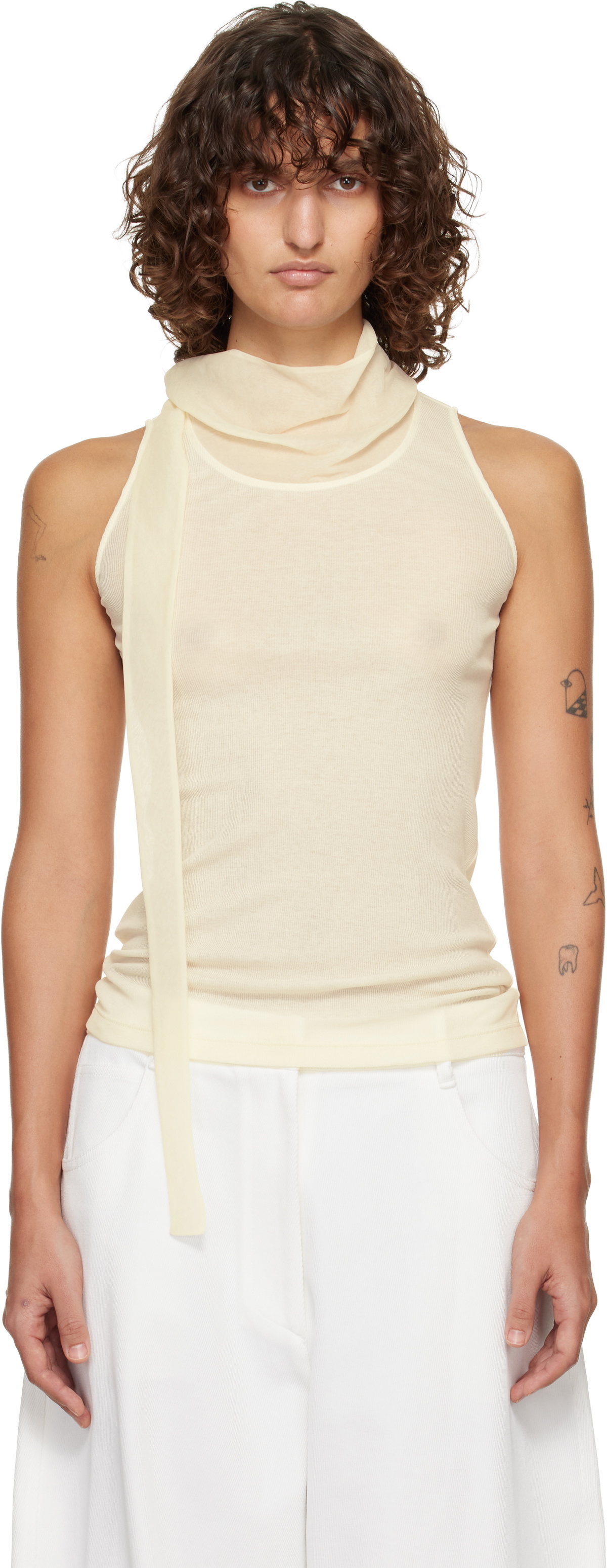 LE17SEPTEMBRE Off-White Scarf Sleeveless Jersey Top