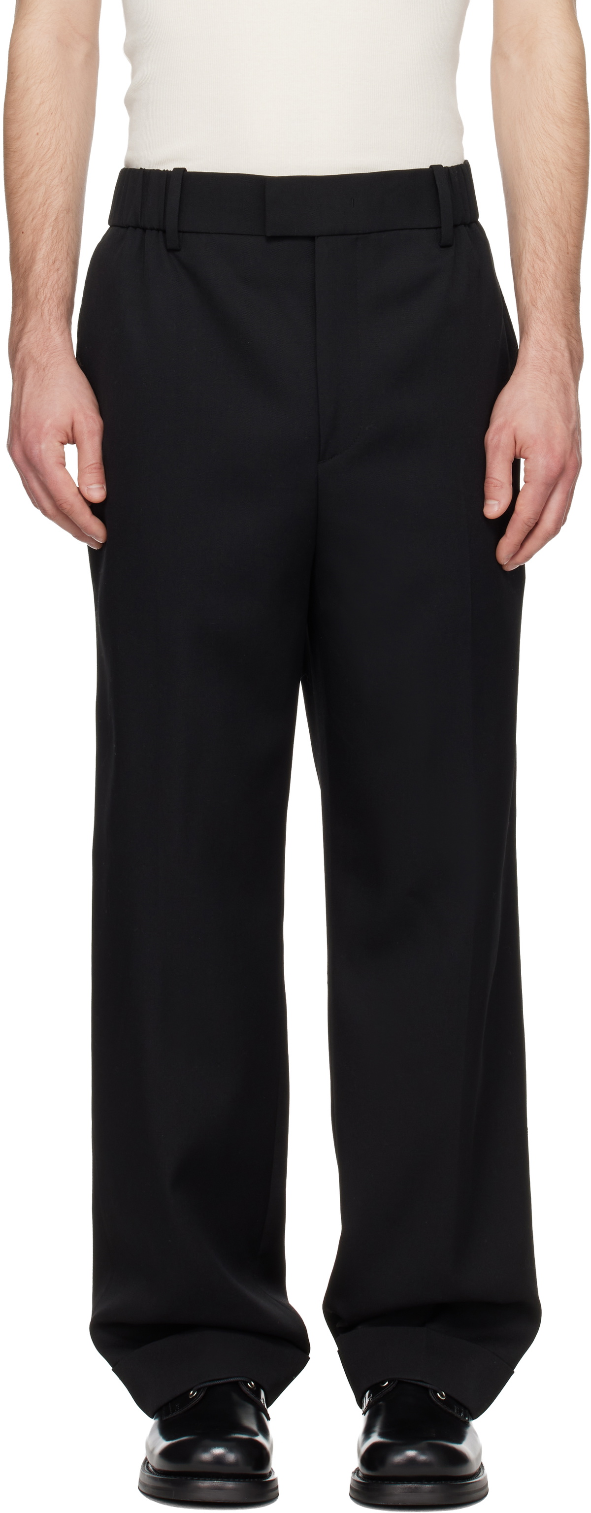 Solid Homme Black Turn-Up Wool Trousers