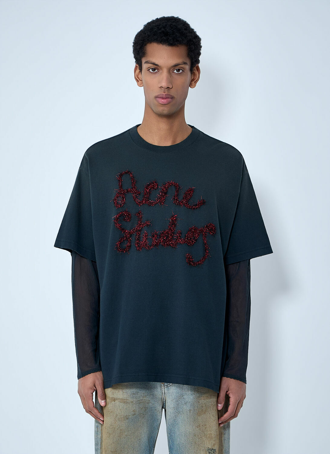 Acne Studios Layered Logo Embellished T-shirt