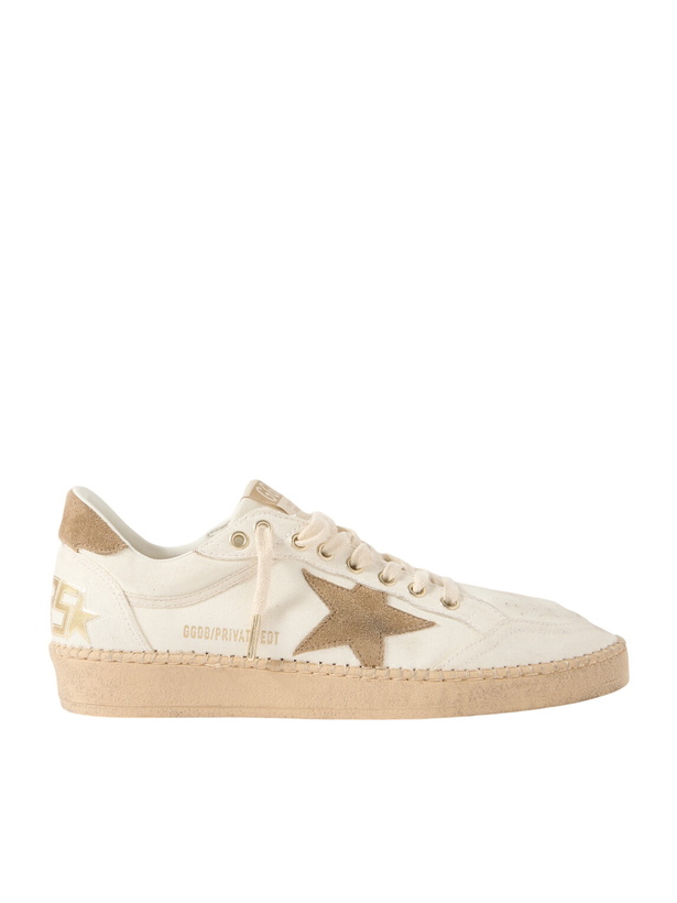 Photo: Golden Goose - Ball Star Distressed Suede-Trimmed Canvas Sneakers - Neutrals