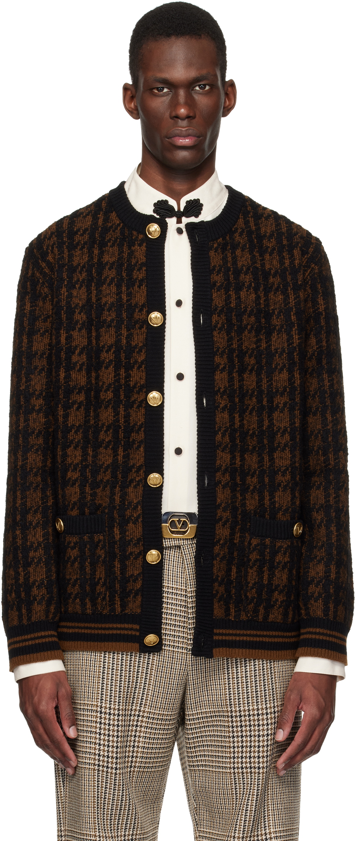 Valentino Brown & Black Wool Cardigan