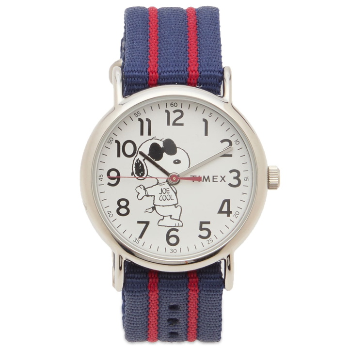 Photo: Timex x Peanuts Weekender Classic 38mm Watch in Blue/Red 