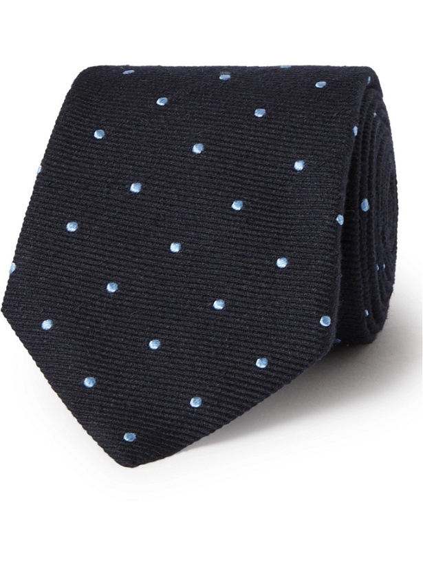 Photo: TURNBULL & ASSER - 8cm Polka-Dot Silk, Wool and Linen-Blend Tie - Blue - one size