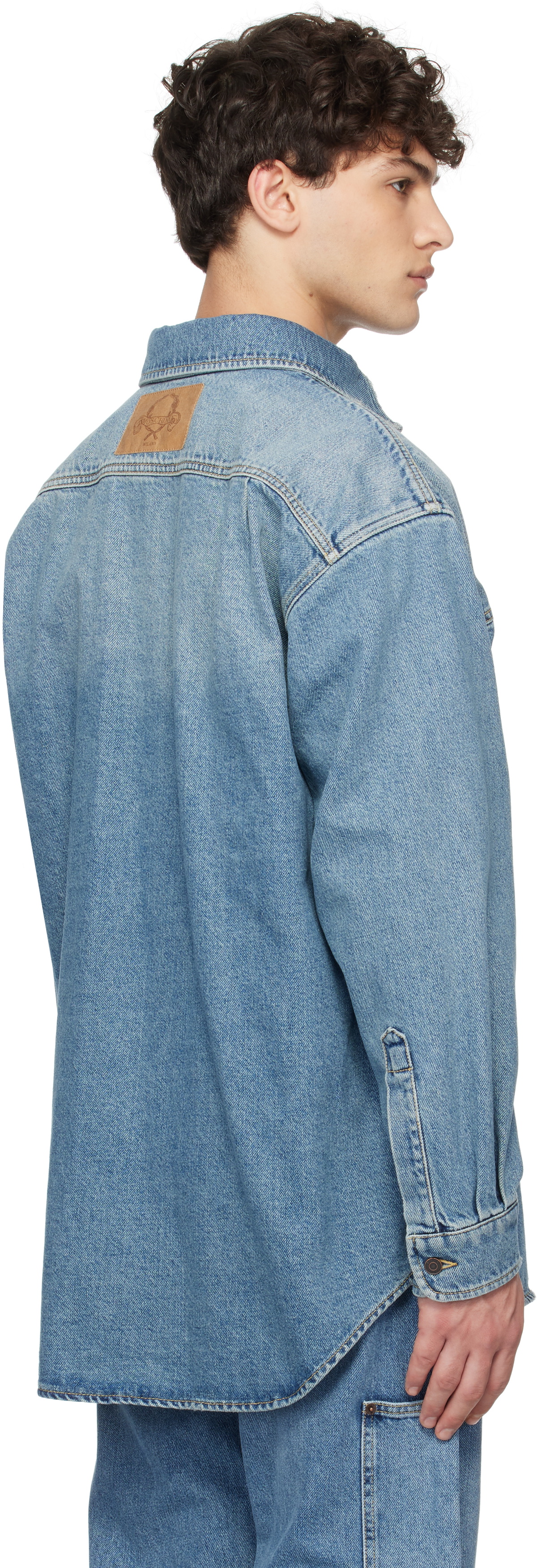 Moschino Blue Laurel Crown Emblem Denim Shirt