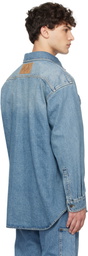 Moschino Blue Laurel Crown Emblem Denim Shirt