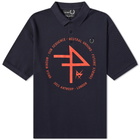 Fred Perry x Raf Simons Oversized Printed Polo Shirt in Navy Blue